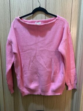 Light Pink Off-the-Shoulder Waffle Knit Sweater